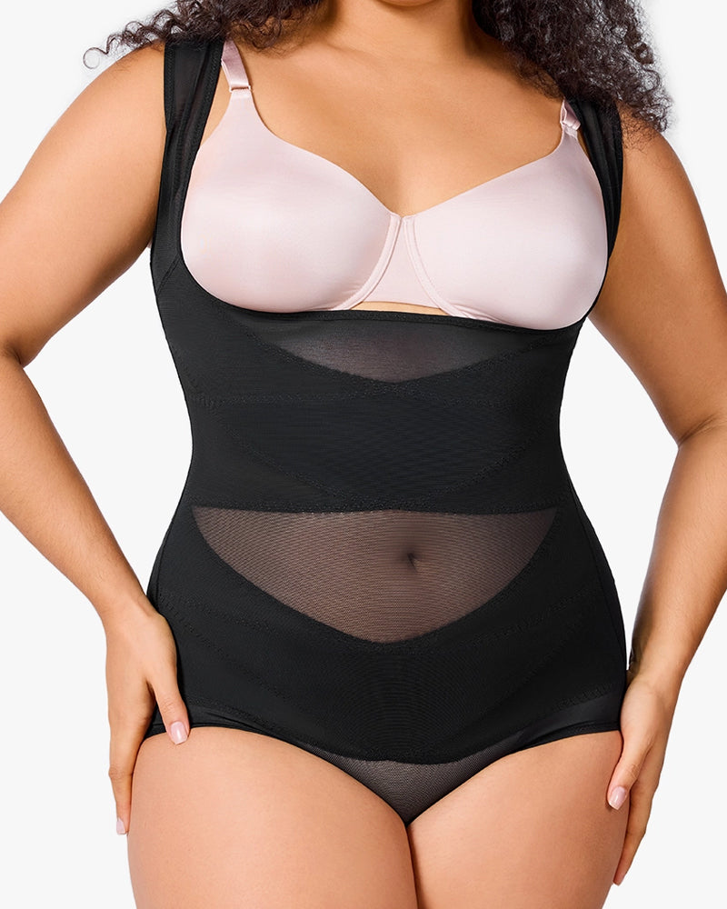 Body sexy de malla transparente que controla el abdomen