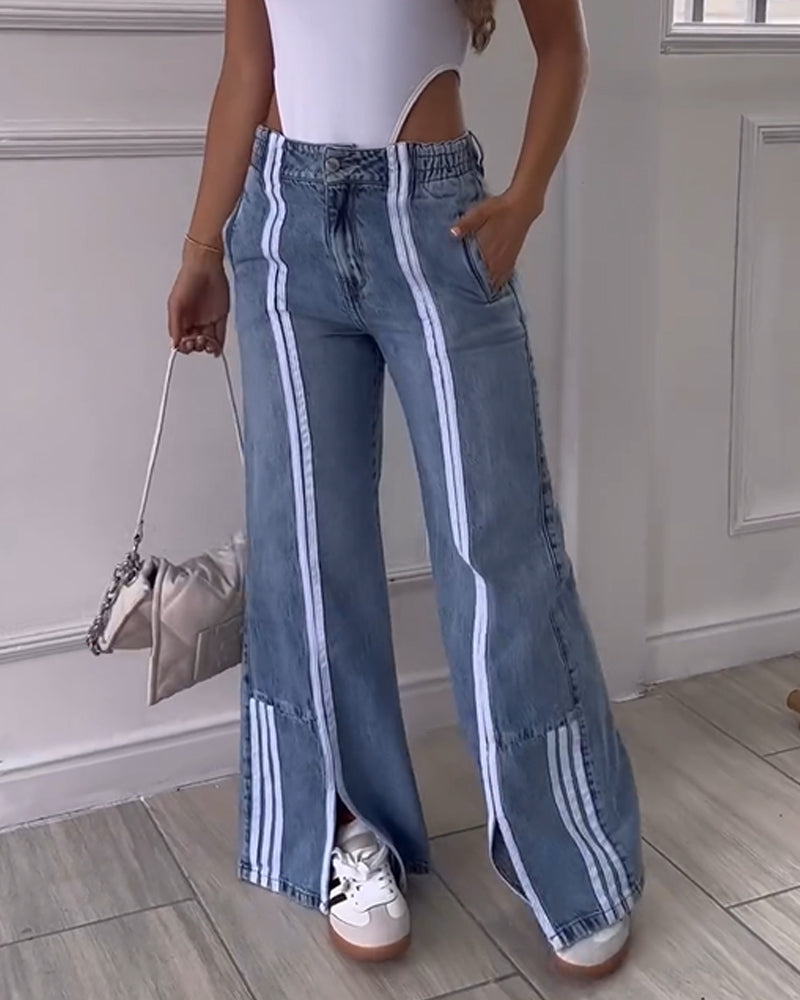 Jeans Sueltos Con Aberturas Verticales