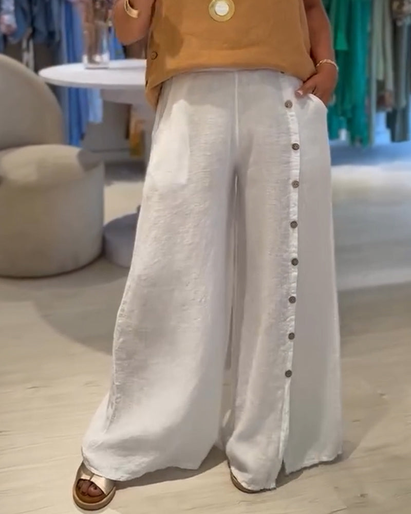 Pantalones casuales holgados de botonadura sencilla
