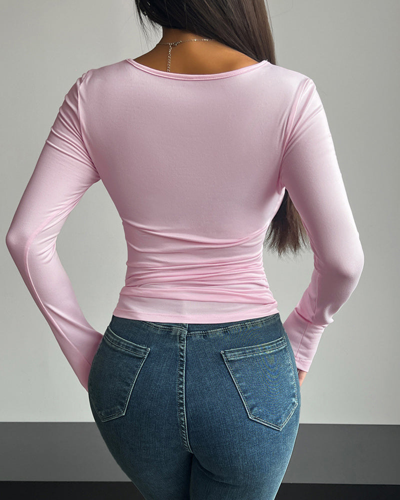 Top casual ajustado de cuello cuadrado