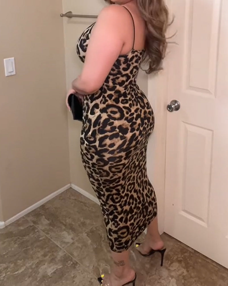 Vestido estampado sin espalda con escote en V, moderno y sexy
