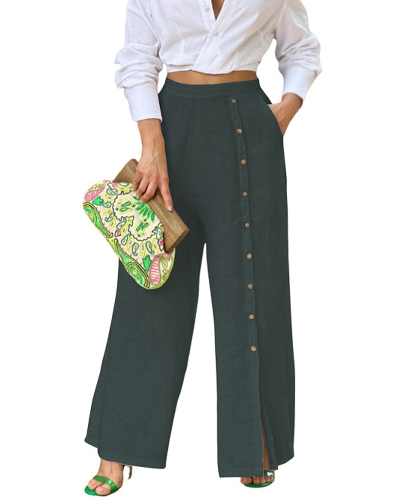 Pantalones casuales holgados de botonadura sencilla