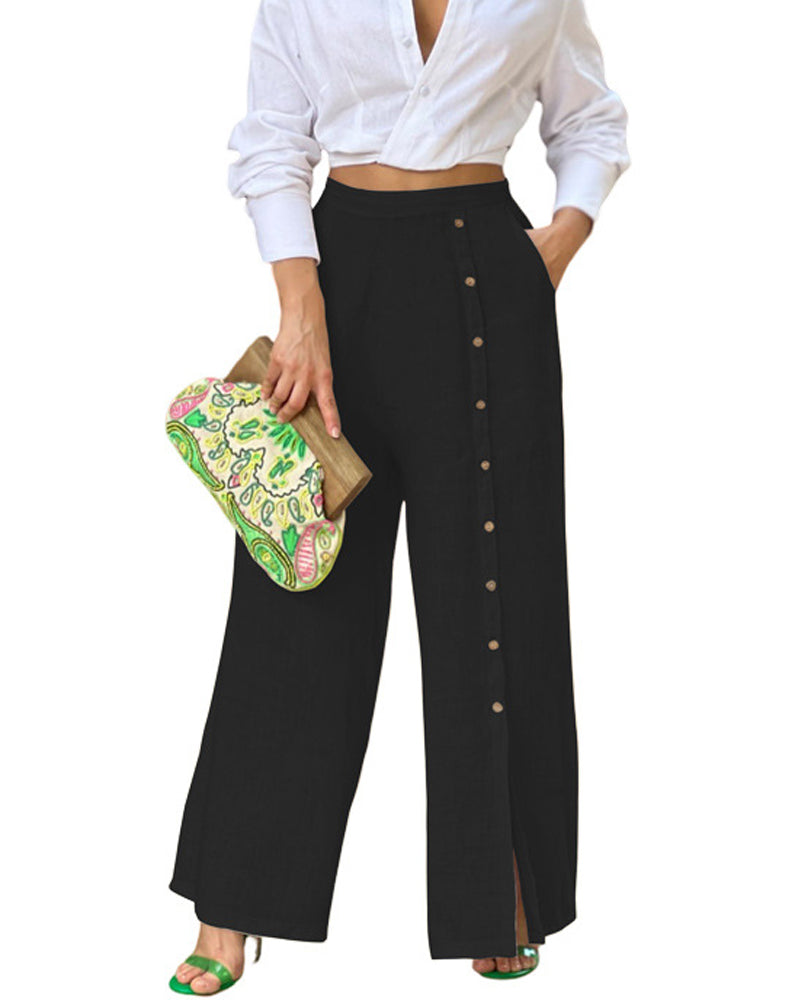 Pantalones casuales holgados de botonadura sencilla
