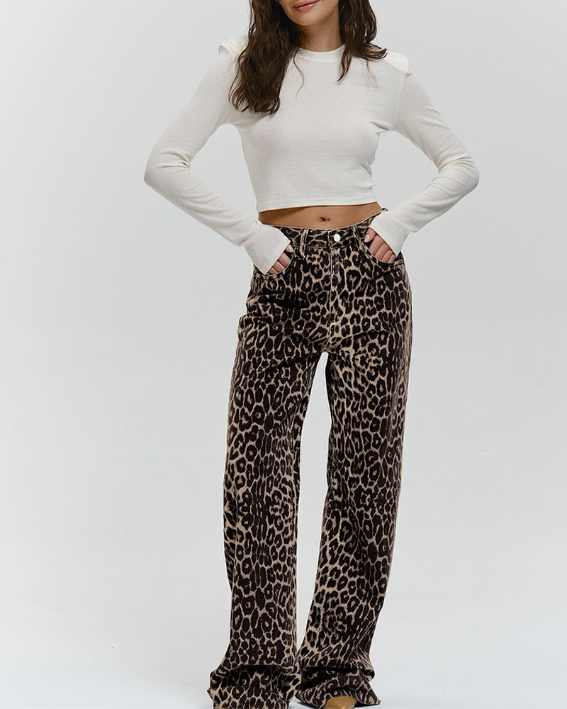 Pantalones casuales con estampado de leopardo