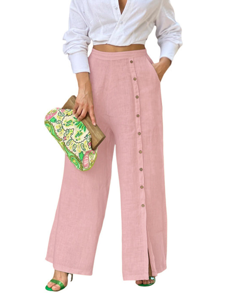 Pantalones casuales holgados de botonadura sencilla