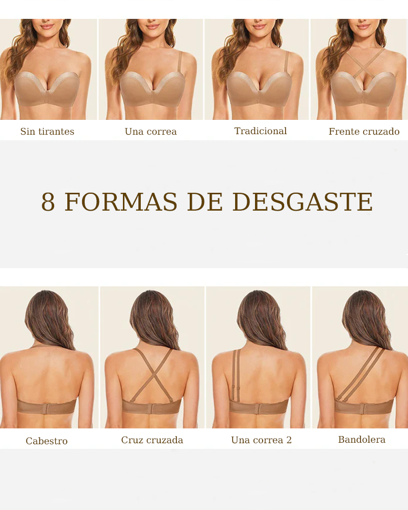 Sujetador push up multiposición sin tirantes y sin aros