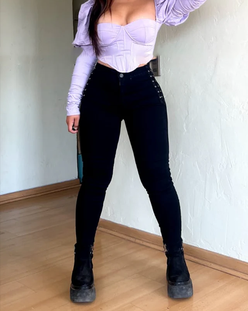Vaqueros trenzados celestes