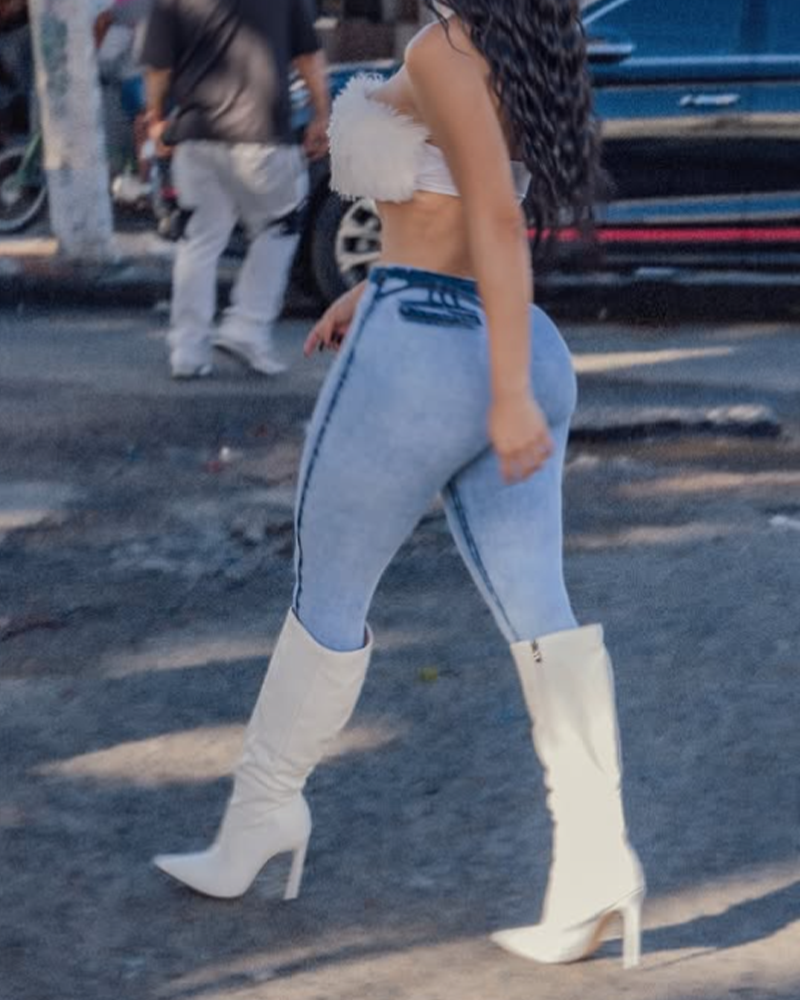 Jeans de spandex de cintura alta