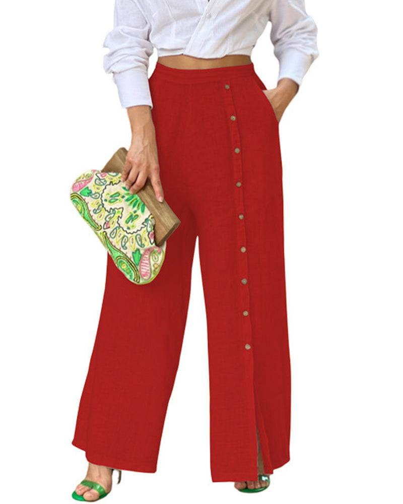 Pantalones casuales holgados de botonadura sencilla