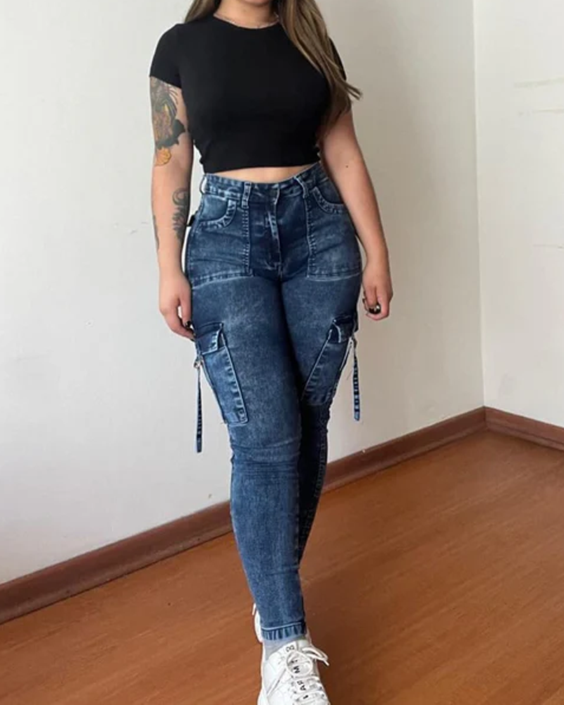 Vaqueros pitillo Pantalones cargo elásticos suaves Denim ajustado
