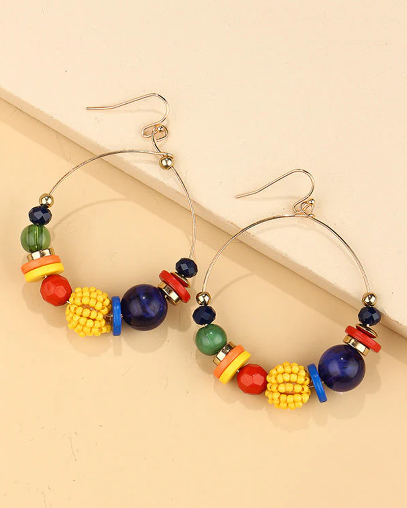 Pendientes Grandes Decorados Con Cuentas De Colores Mezclados De Moda