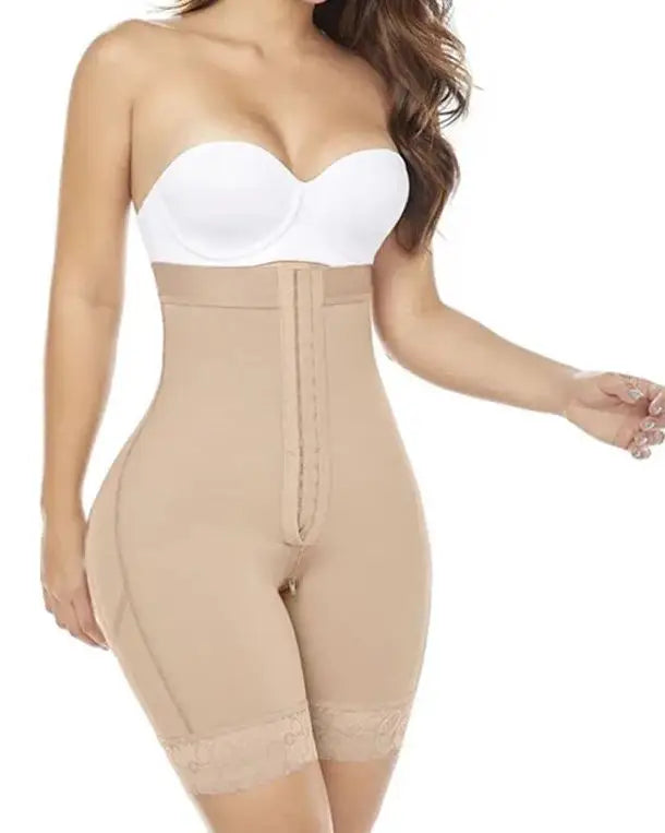 Pantalones cortos de cintura alta con cierre frontal ajustable y control de barriga