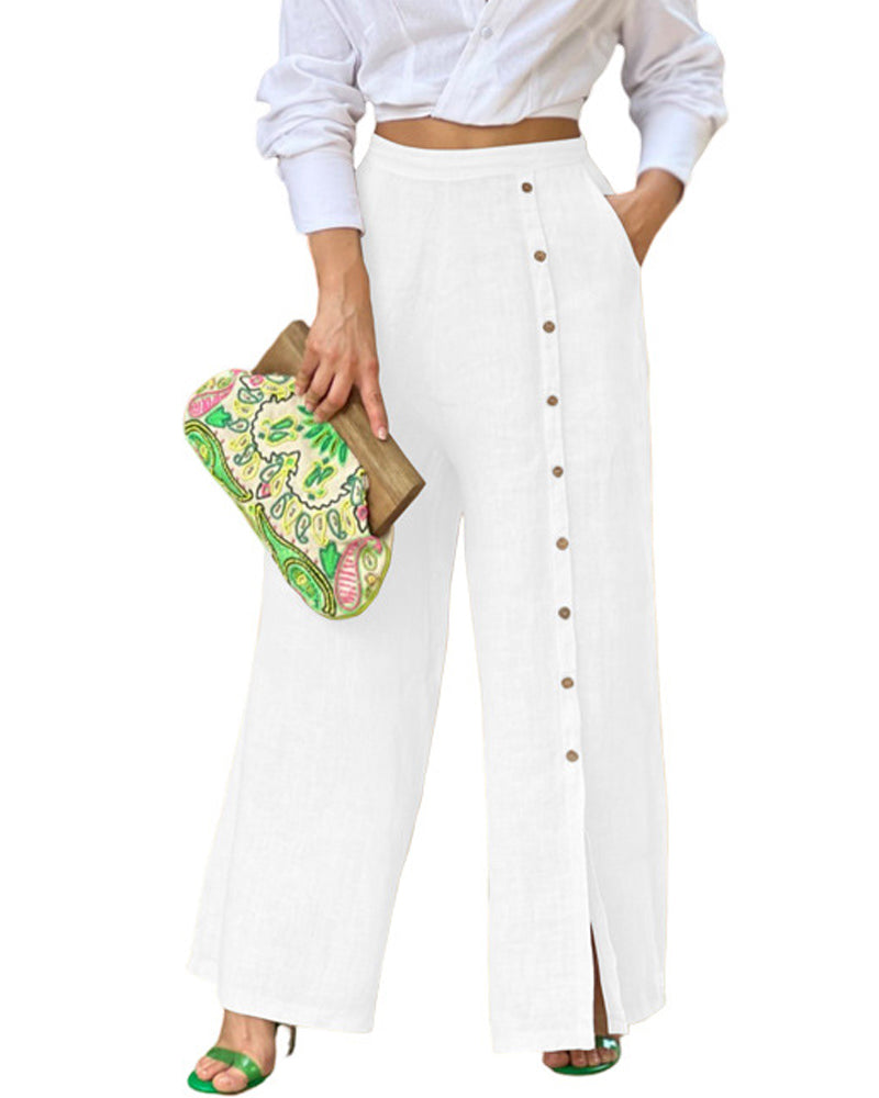 Pantalones casuales holgados de botonadura sencilla
