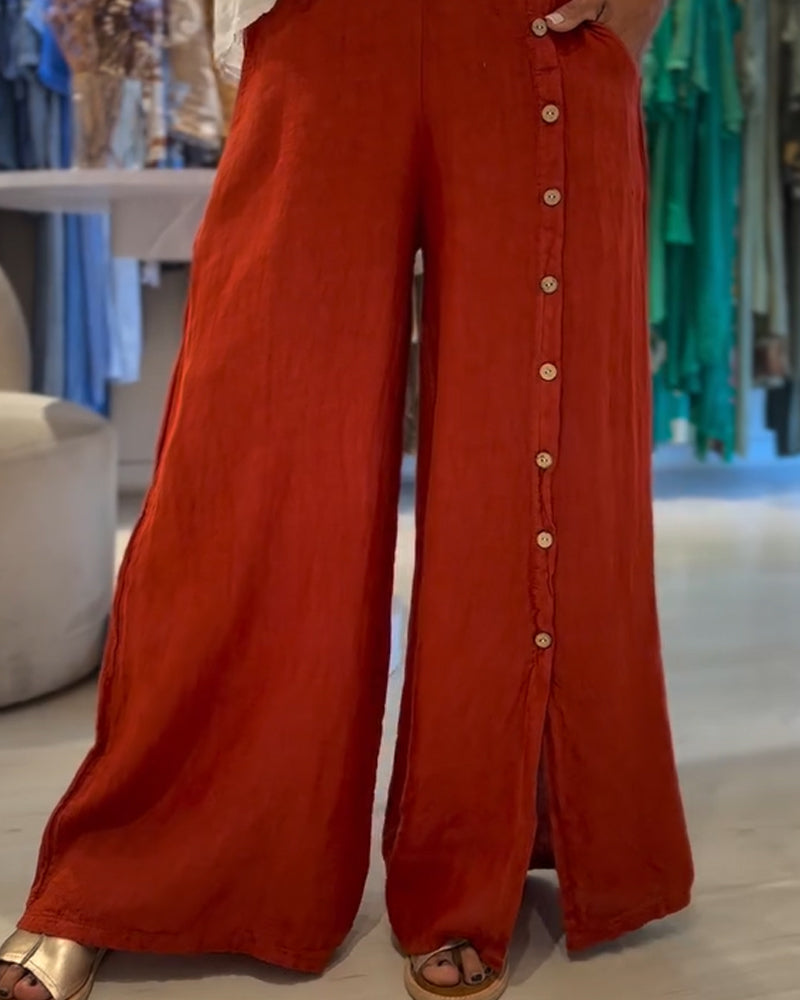 Pantalones casuales holgados de botonadura sencilla