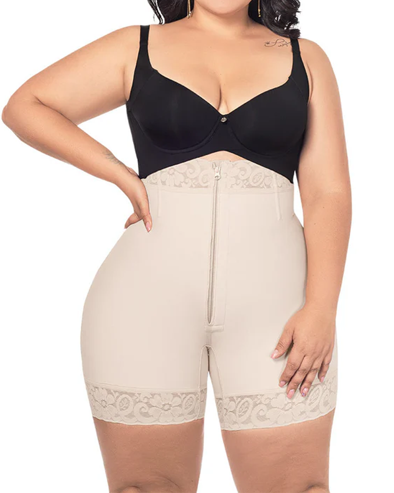 Pantalón corto moldeador de cintura alta con cremallera y realce de glúteos