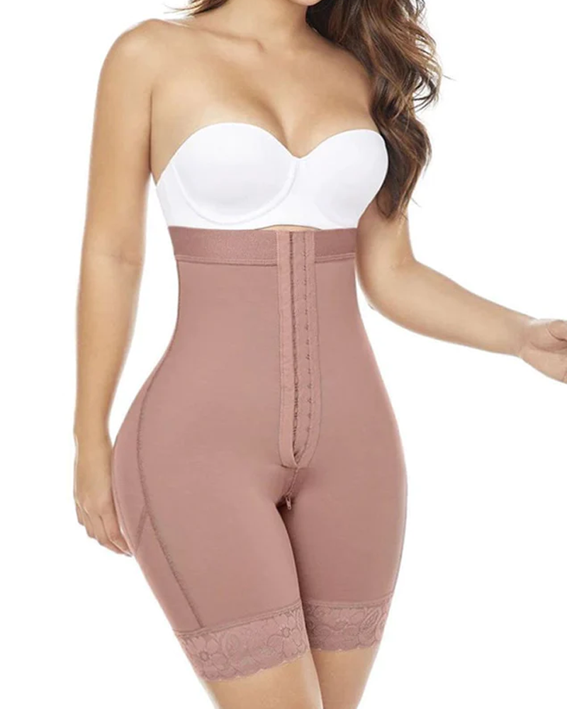 Pantalones cortos de cintura alta con cierre frontal ajustable y control de barriga