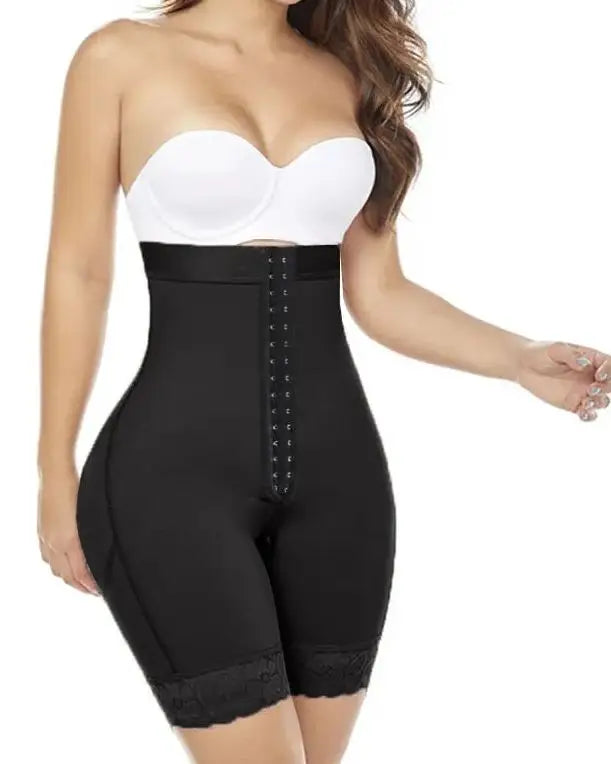 Pantalones cortos de cintura alta con cierre frontal ajustable y control de barriga