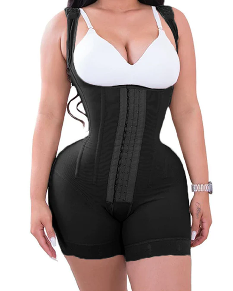 Alta compresión doble ropa abdomen control gancho y cierre de ojos control de barriga mono ajustable