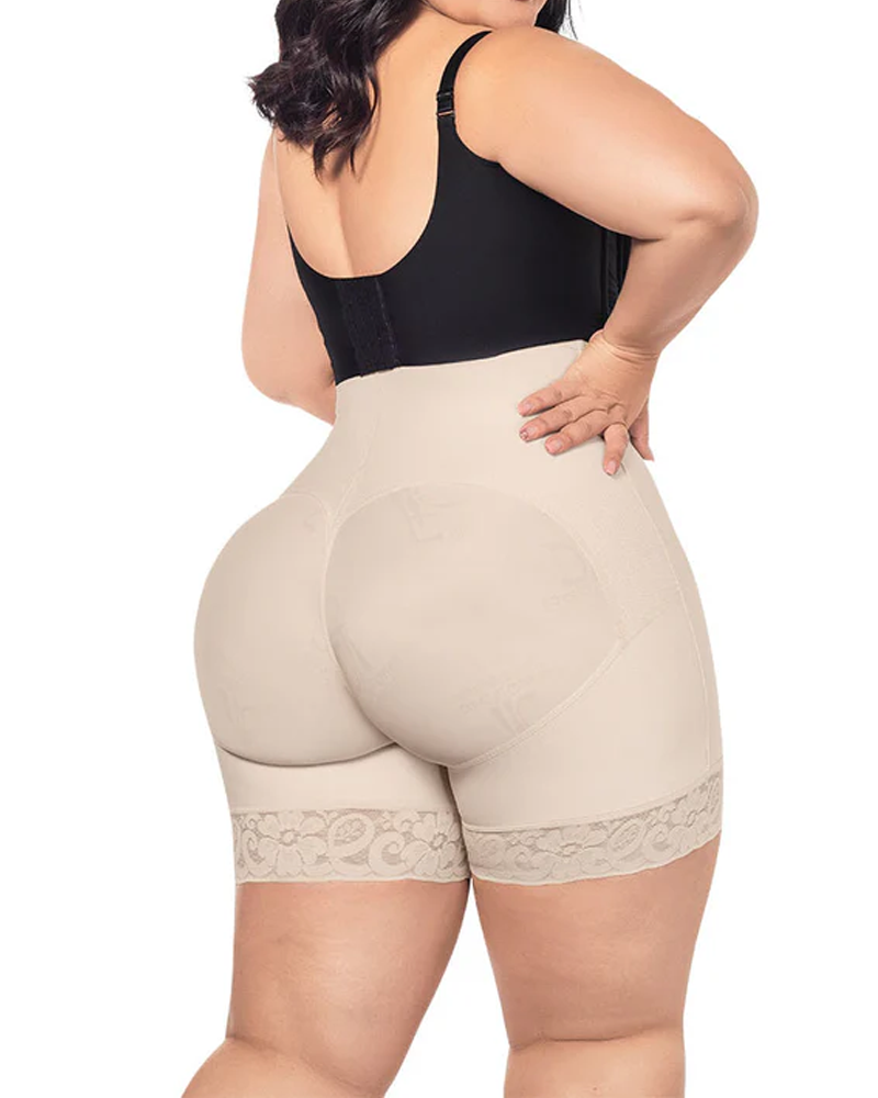 Pantalón corto moldeador de cintura alta con cremallera y realce de glúteos