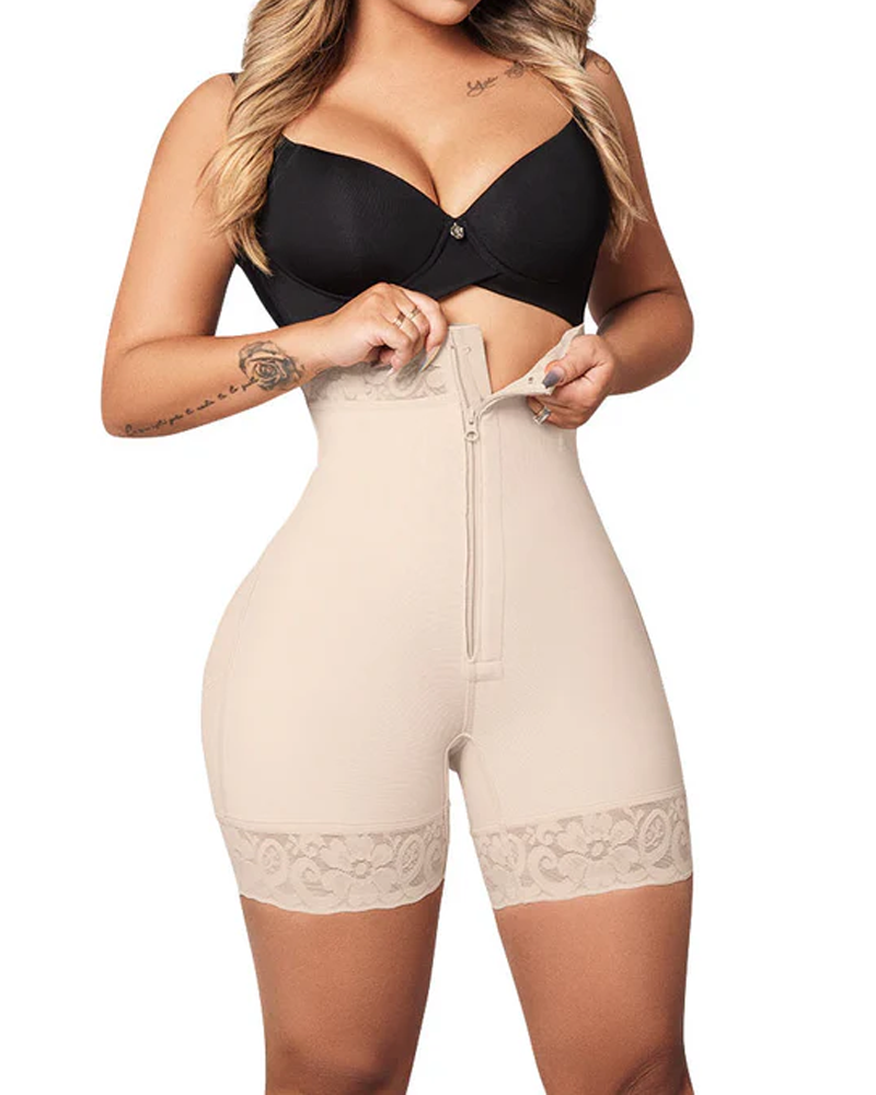 Pantalón corto moldeador de cintura alta con cremallera y realce de glúteos