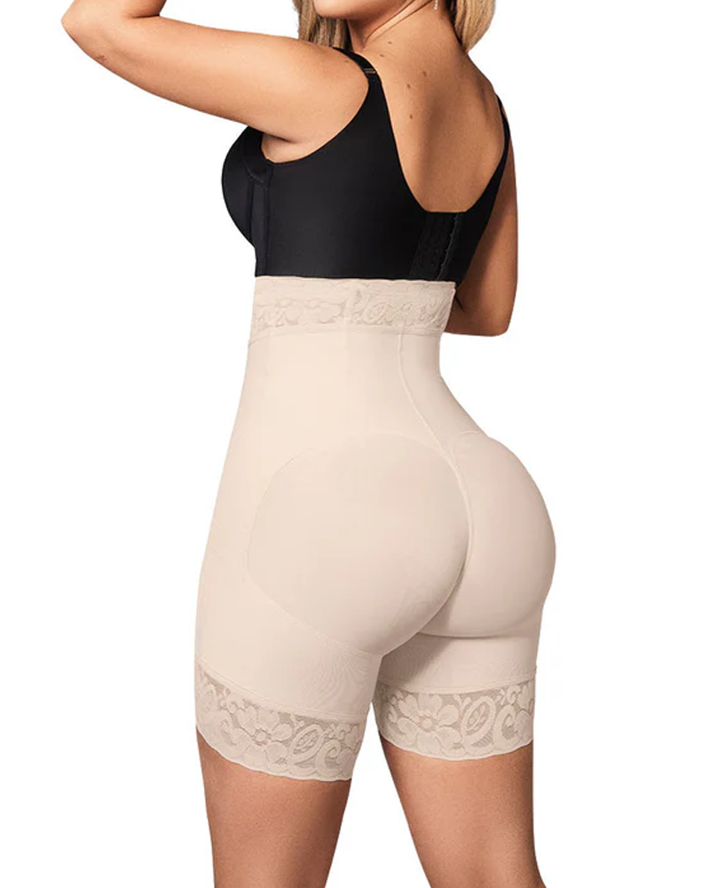Pantalón corto moldeador de cintura alta con cremallera y realce de glúteos