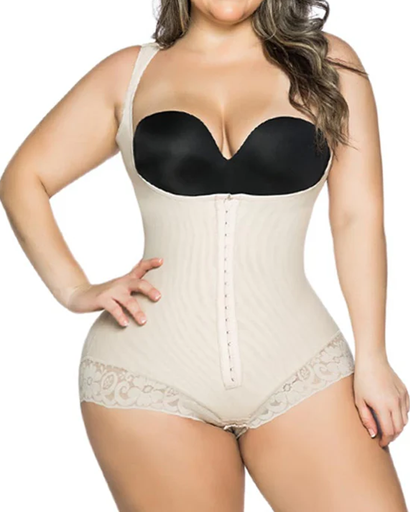 Body de encaje para mujer con mangas de sisa, moldeador de cuerpo ajustable con soporte para el pecho y control de la barriga