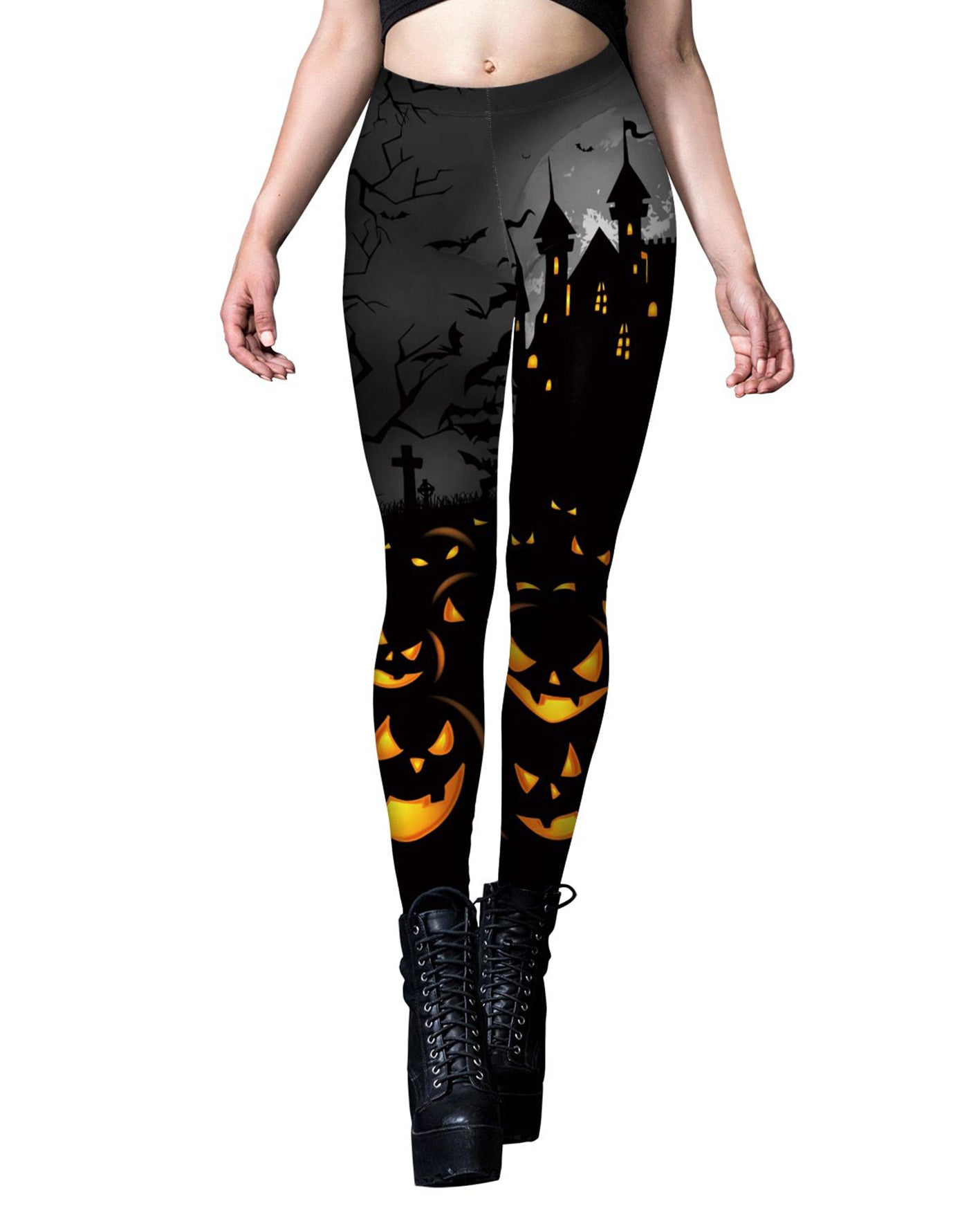 Pantalones largos ajustados con levantamiento de cadera deportivo con estampado 3d de Halloween