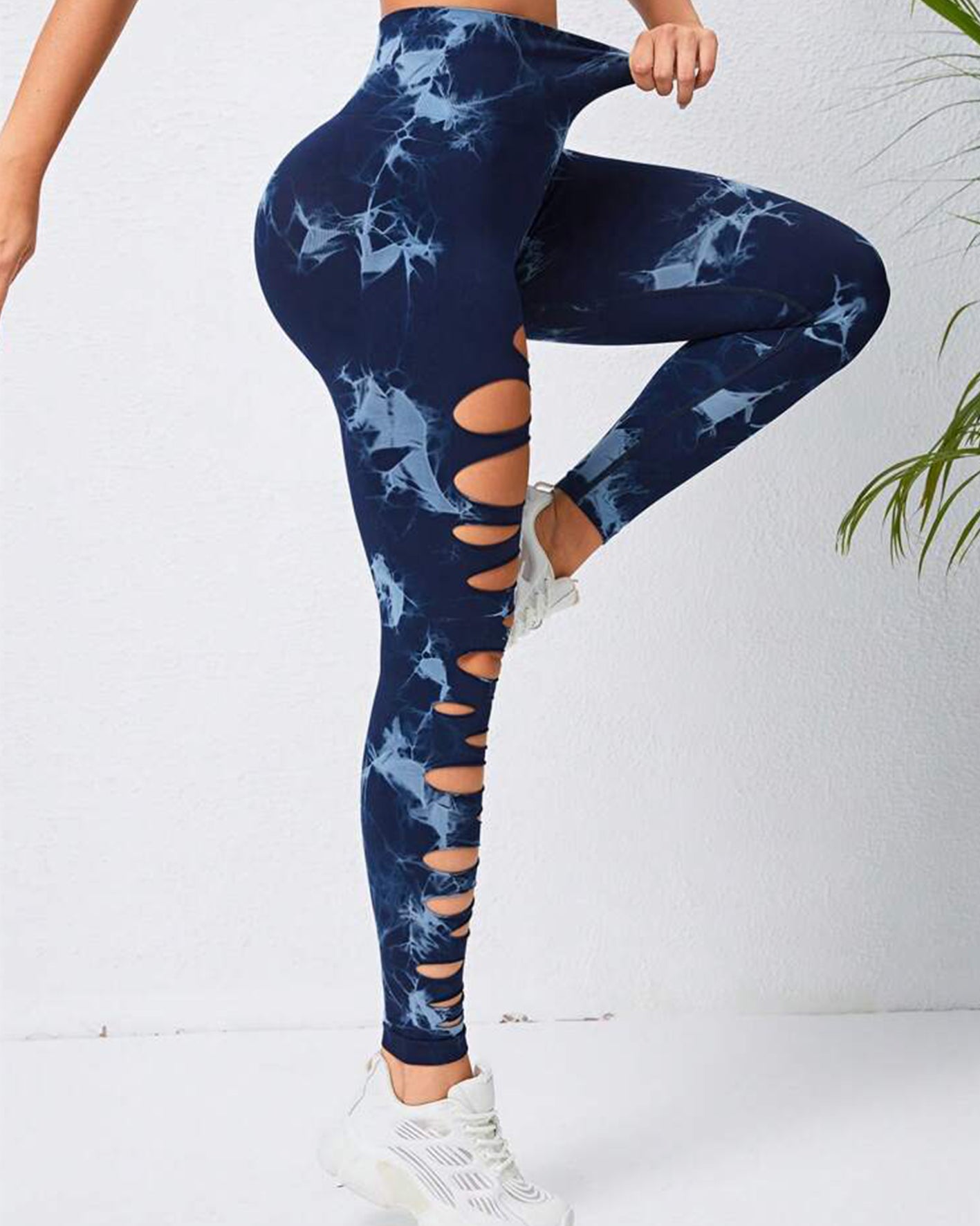Pantalones de yoga con efecto tie-dye y cintura alta con abertura y levantamiento de cadera
