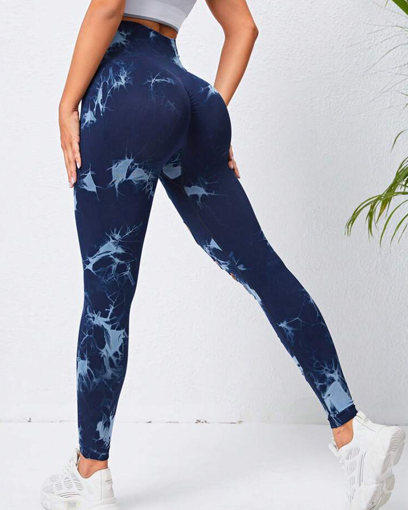 Pantalones de yoga con efecto tie-dye y cintura alta con abertura y levantamiento de cadera