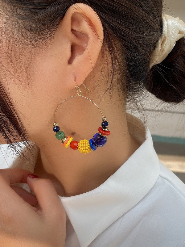 Pendientes Grandes Decorados Con Cuentas De Colores Mezclados De Moda