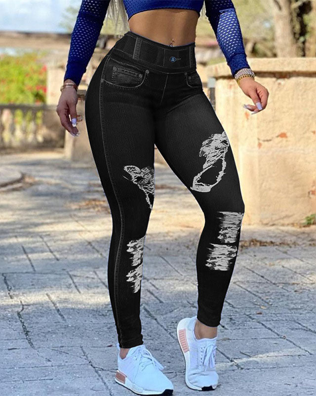 Leggings de mezclilla de cintura alta de cintura alta