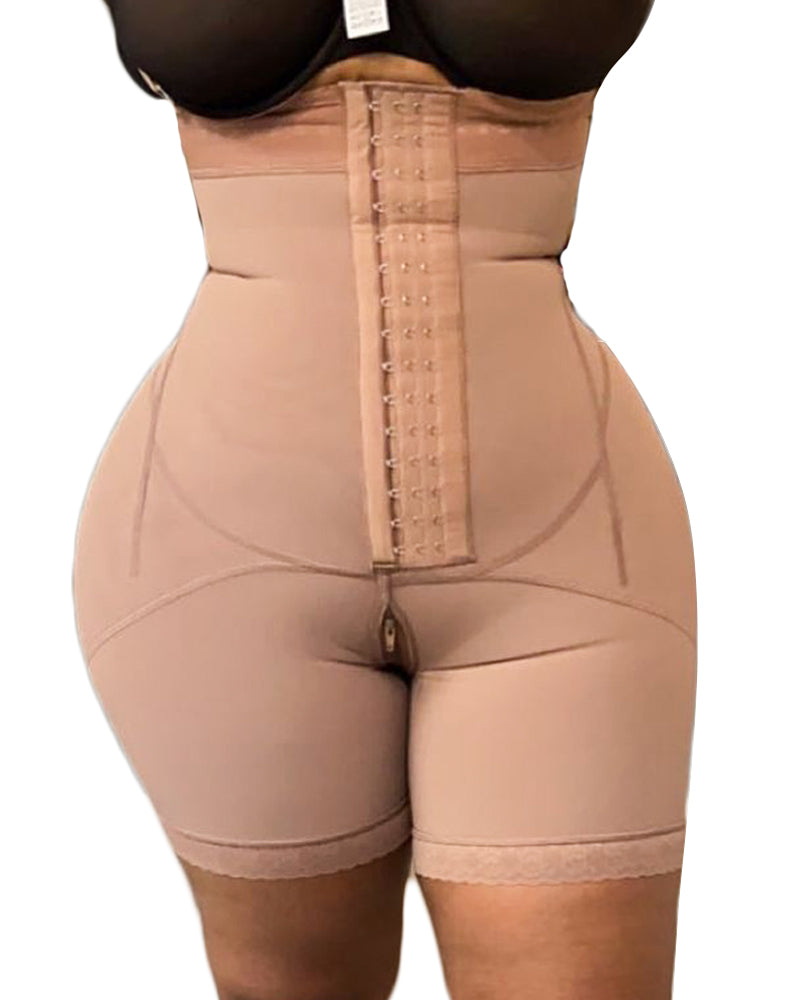 Prendas de compresión fajas para mujer body de doble presión flatten abdomen cierre frontal ajustable hook-eye