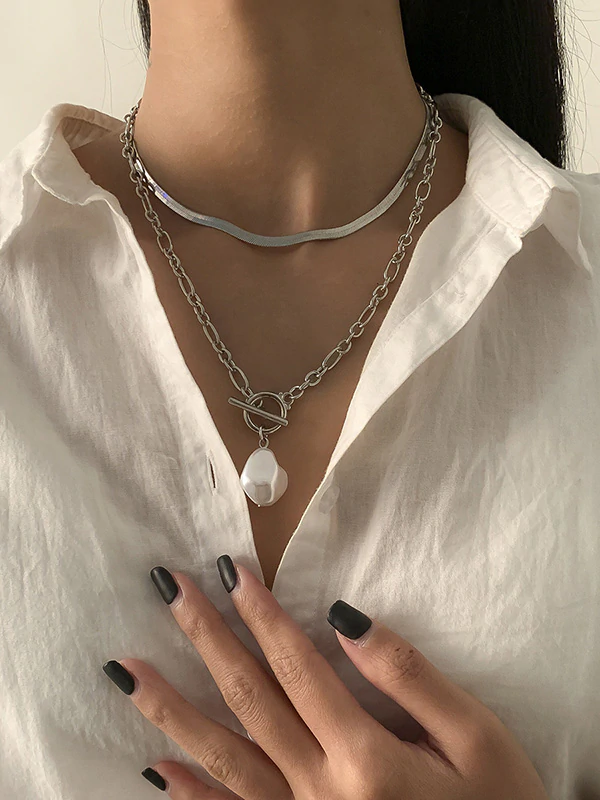 Collar De Hueso De Serpiente Plano Con Hebilla OT De Hip-Hop De Moda