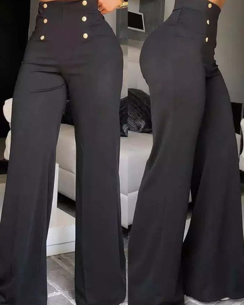 Pantalones acampanados con doble botonadura y personalidad delgada y elegante
