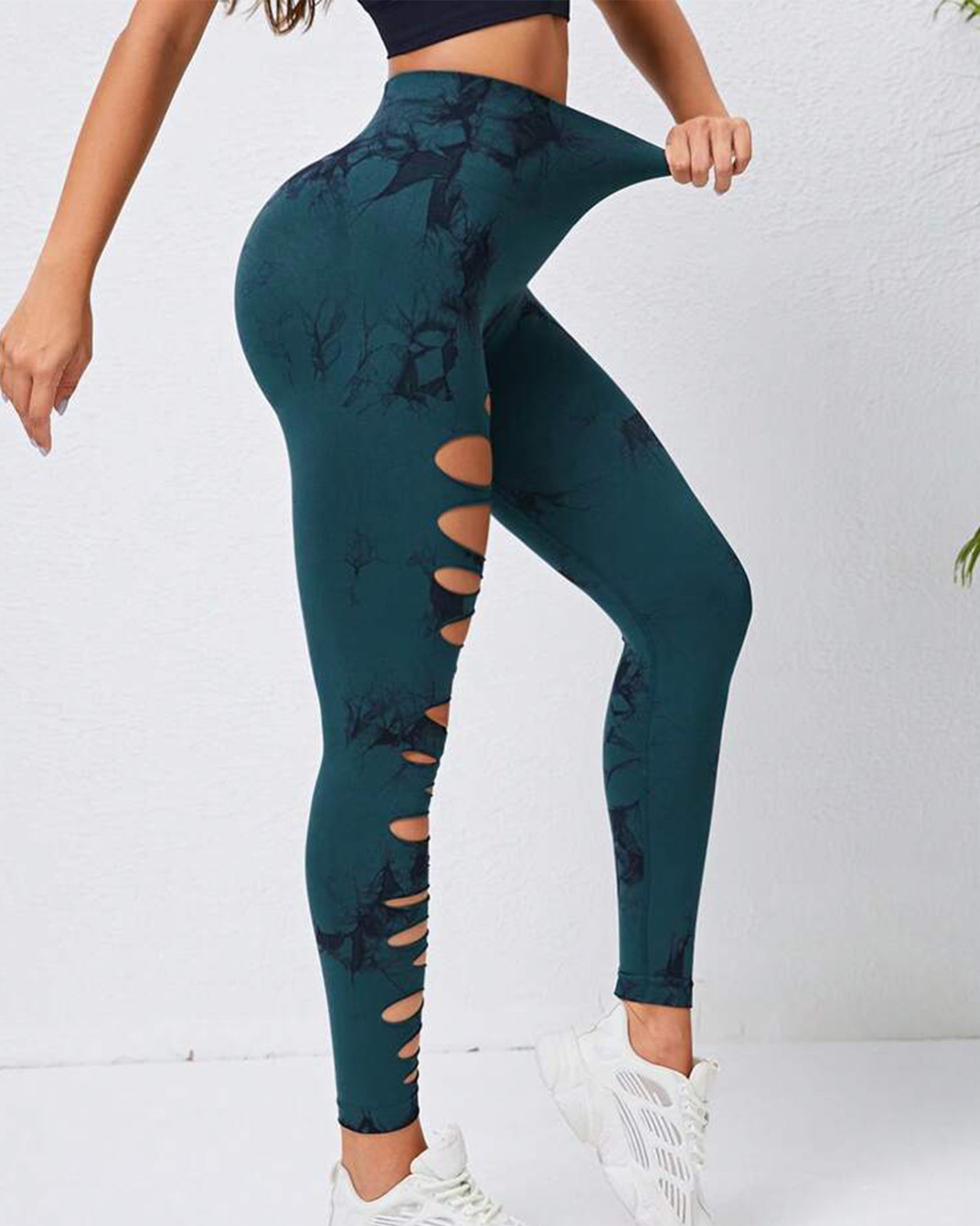 Pantalones de yoga con efecto tie-dye y cintura alta con abertura y levantamiento de cadera