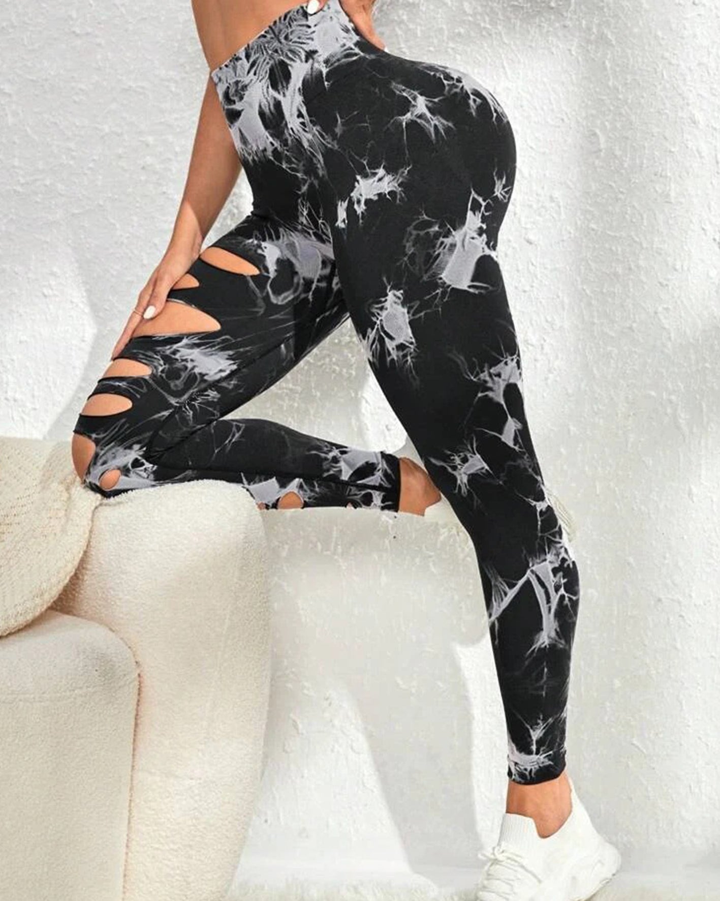 Pantalones de yoga con efecto tie-dye y cintura alta con abertura y levantamiento de cadera