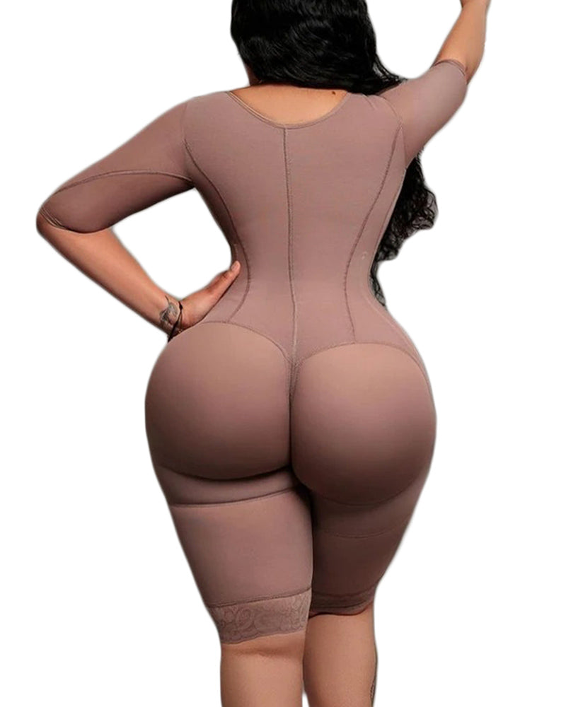Compresión de brazo de soporte de cuerpo completo con sujetador incorporado media manga media pierna body