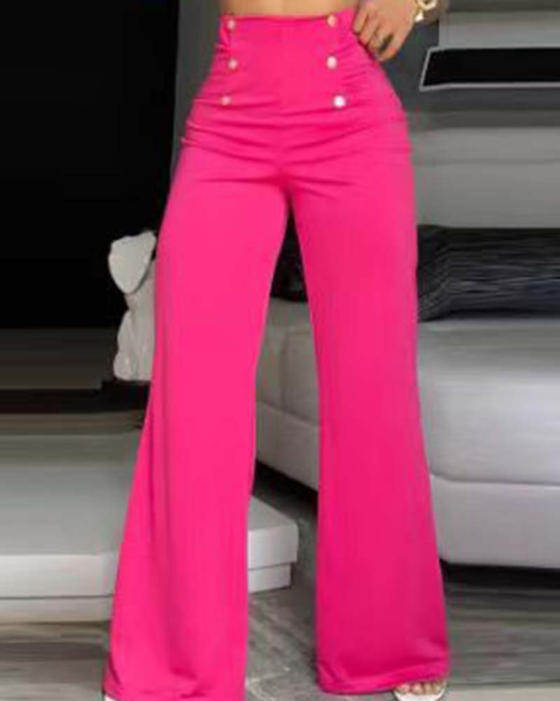 Pantalones acampanados con doble botonadura y personalidad delgada y elegante