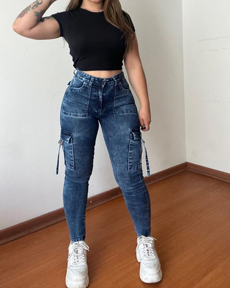 Vaqueros pitillo Pantalones cargo elásticos suaves Denim ajustado