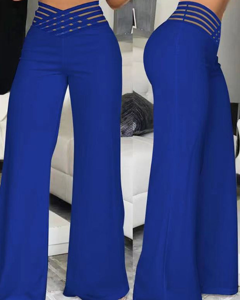 Pantalones anchos casuales de cintura alta con cinturón recortado