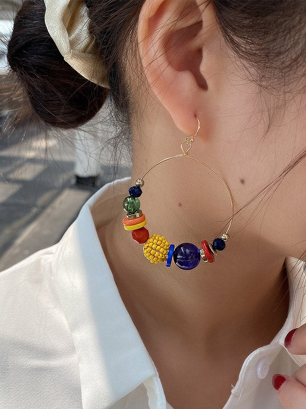 Pendientes Grandes Decorados Con Cuentas De Colores Mezclados De Moda