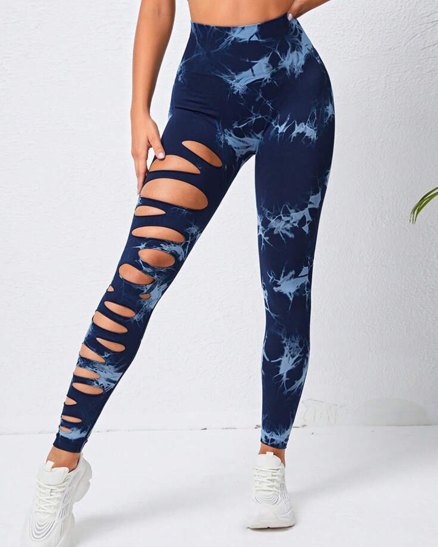 Pantalones de yoga con efecto tie-dye y cintura alta con abertura y levantamiento de cadera