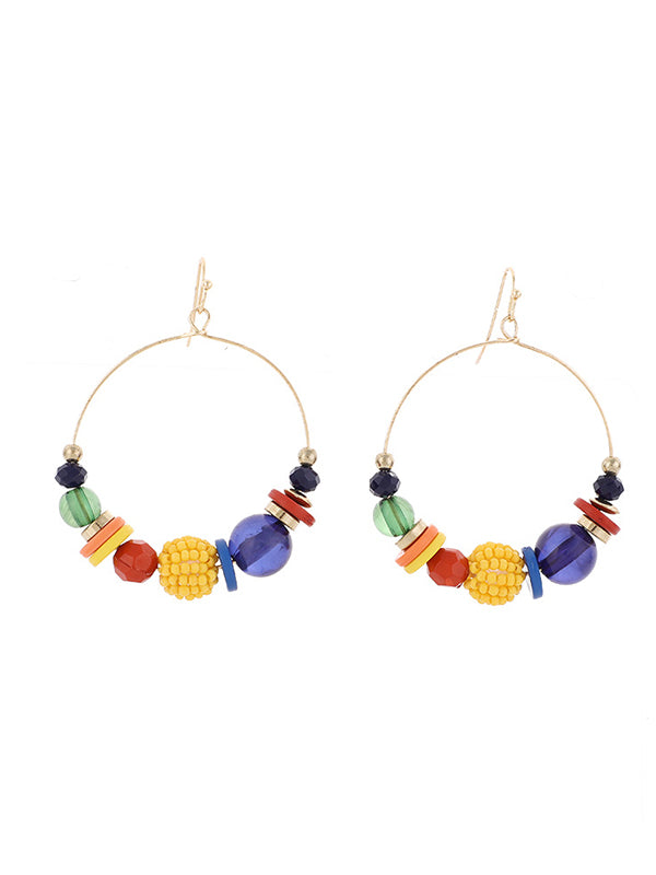 Pendientes Grandes Decorados Con Cuentas De Colores Mezclados De Moda