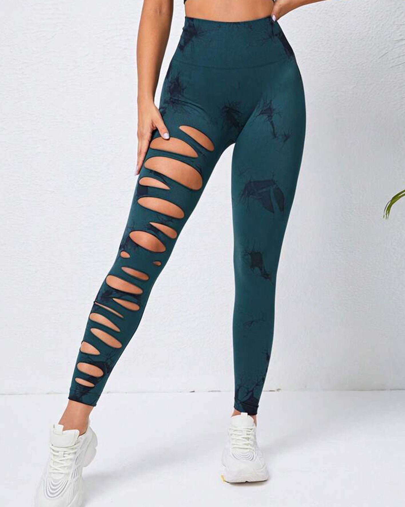 Pantalones de yoga con efecto tie-dye y cintura alta con abertura y levantamiento de cadera