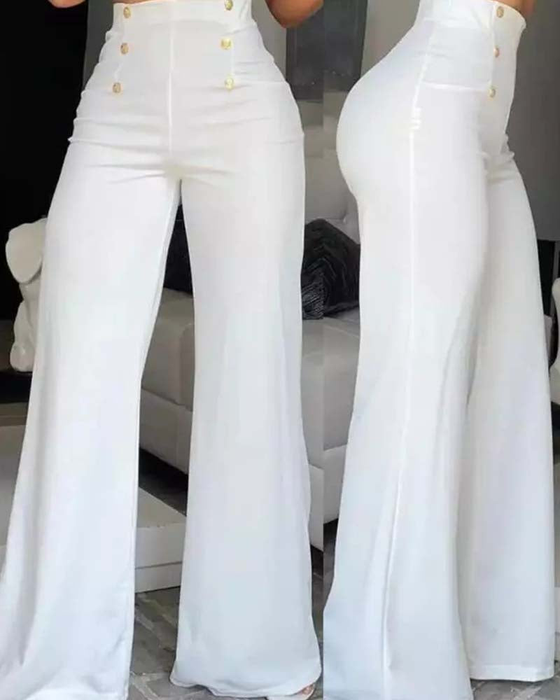 Pantalones acampanados con doble botonadura y personalidad delgada y elegante