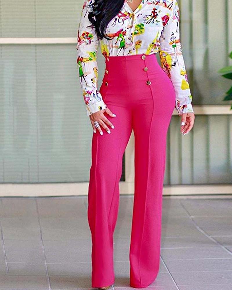 Pantalones acampanados con doble botonadura y personalidad delgada y elegante