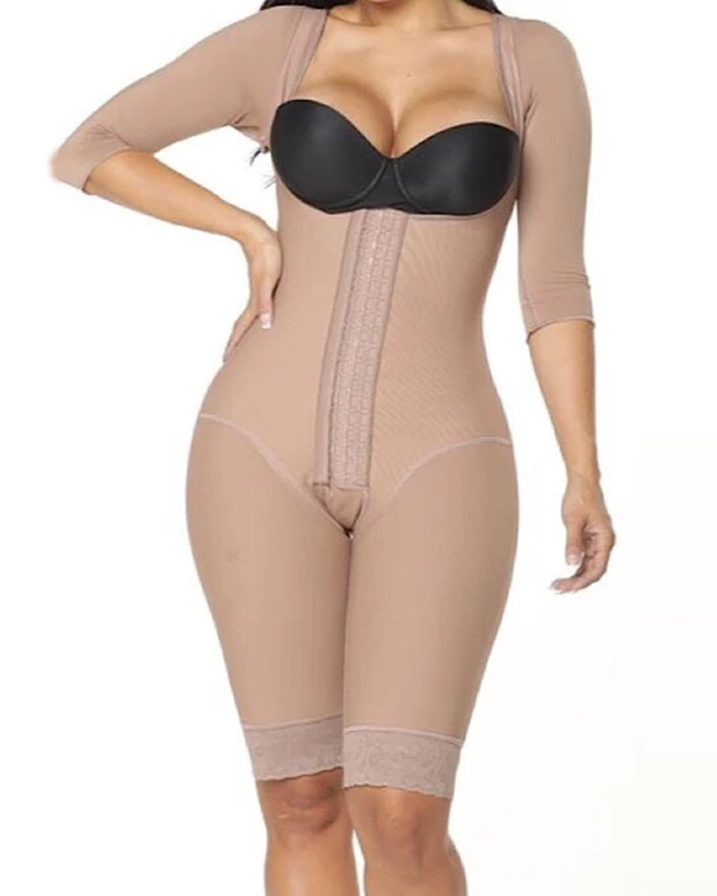 Body adelgazante de una pieza con medias mangas debajo del pecho, ropa moldeadora de espalda alta para mujeres con gancho eye n