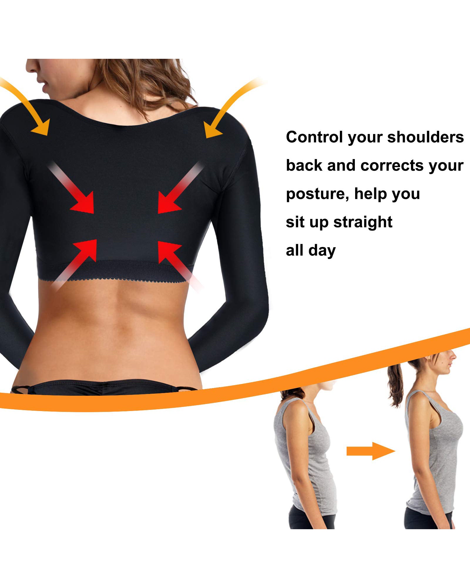 Women Upper Arm Shaper Post Surgical Compression Sleeves Slimmer Tops Posture Corrector Vest Shapewear
