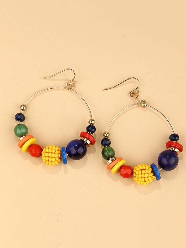 Pendientes Grandes Decorados Con Cuentas De Colores Mezclados De Moda