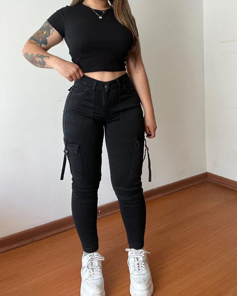 Vaqueros pitillo Pantalones cargo elásticos suaves Denim ajustado